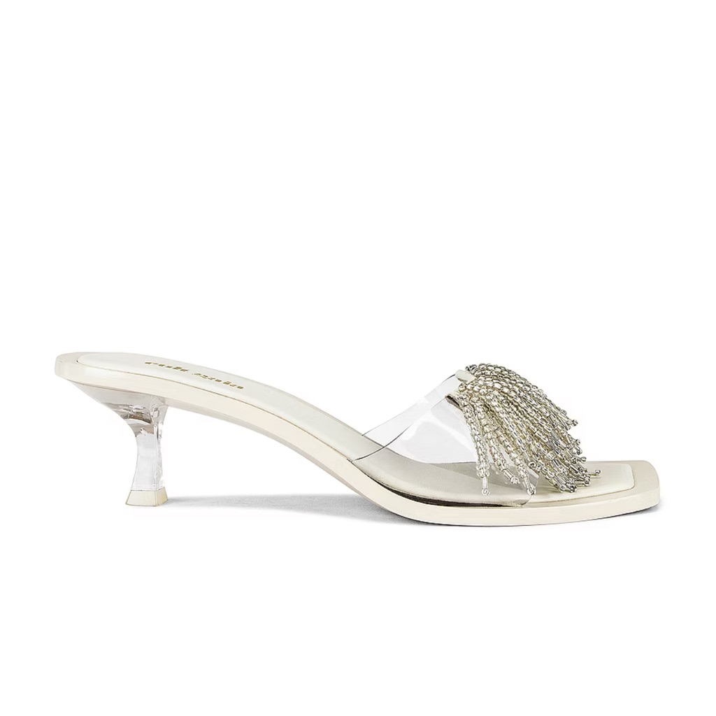 Cult Gaia Cream Beaded Fringe Kitten Heel Sandal